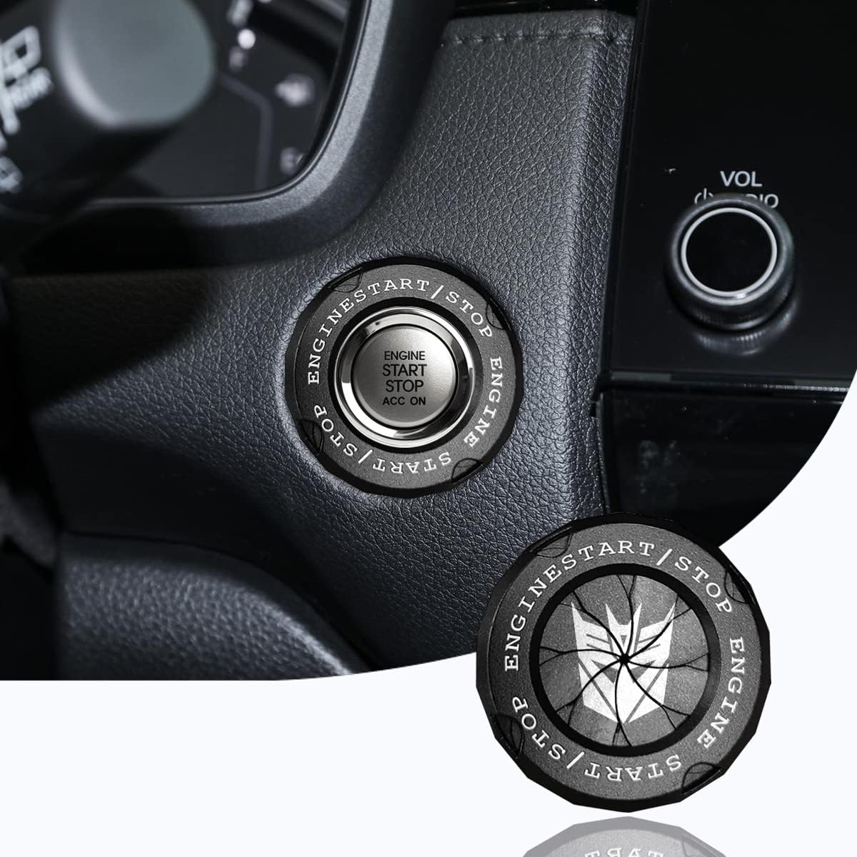 Liphontcta for Transformers Push Start Stop Button Cover Universal Decepticon Logo Rotate Car Engine Start Stop Button Ignition Decoration Cover Fit Transformers Car Accessories