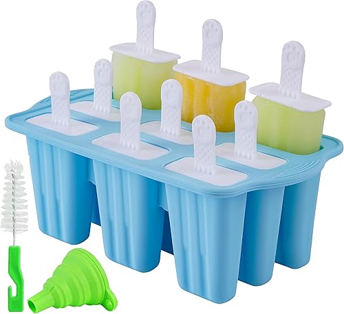 Vista 9 de Moldes para paletas de hielo, 12 piezas de silicona para paletas de hielo, molde de silicona libre de BPA reutilizable, 14 varillas, fácil Verde