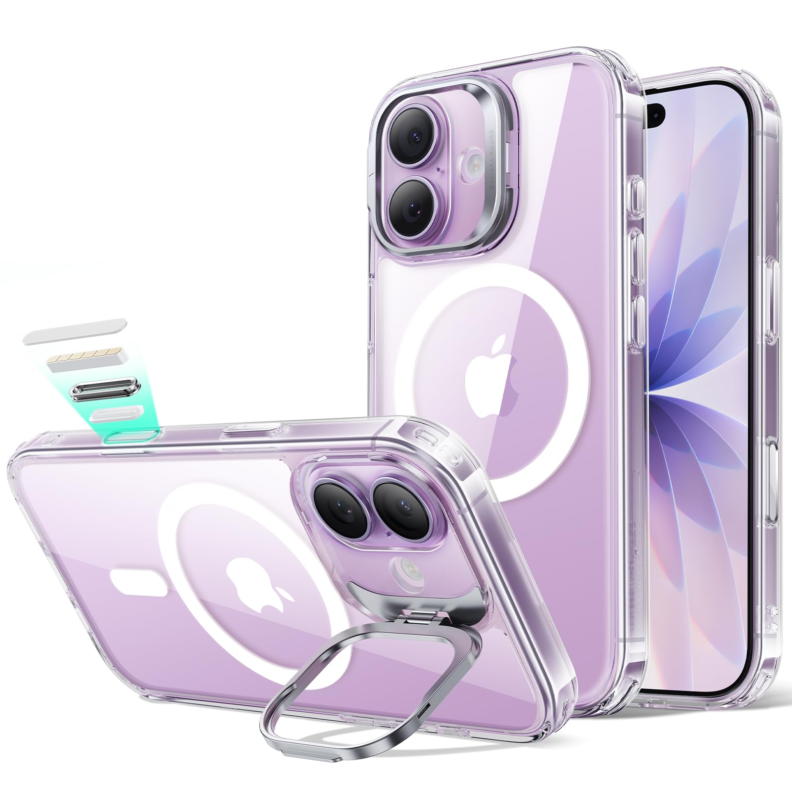 ESR for iPhone 17 Case with Stash Stand, Camera Control Cover Compatible with MagSafe, Military-Grade Drop Protection Magnetic Phone Case for iPhone 17, Scratch-Resistant Back Cover,Clear