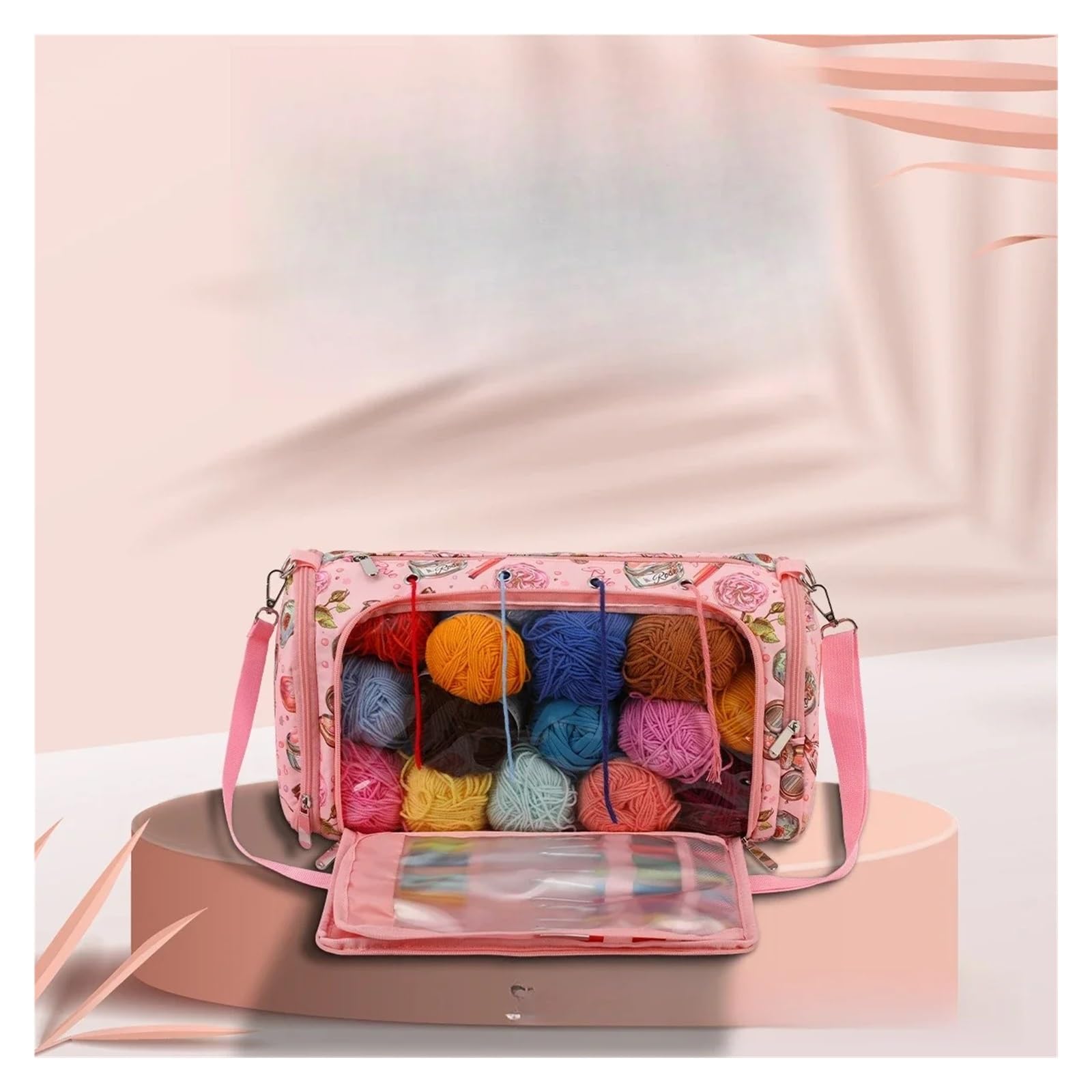 Bolsa organizadora de hilo tejer tela Oxford gran capacidad, bolsa viaje con múltiples bolsillos for accesorios ganchillo para Agujas, Hilo(SKY BLUE)