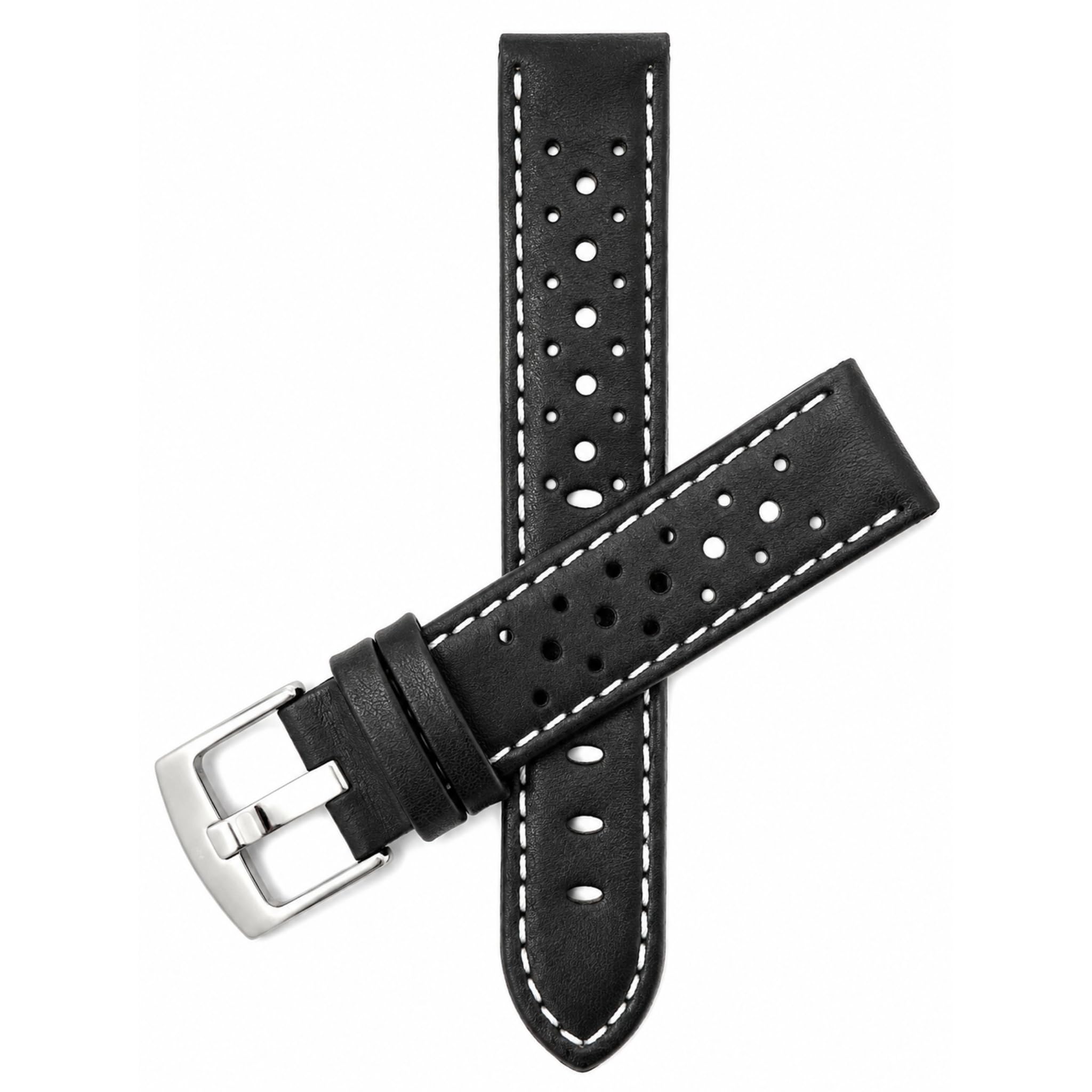 Mens Leather Rally Strap, Perforated Racing Watch Band, 18-24mm, Reg/XL
