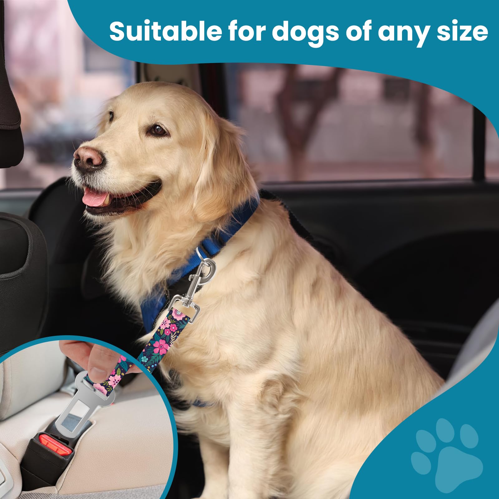 Adjustable pet cat and Dog car seat Belt，The Lanyard is Flexible and Adjustable from 20 to 33 inches (Floral) - image 4