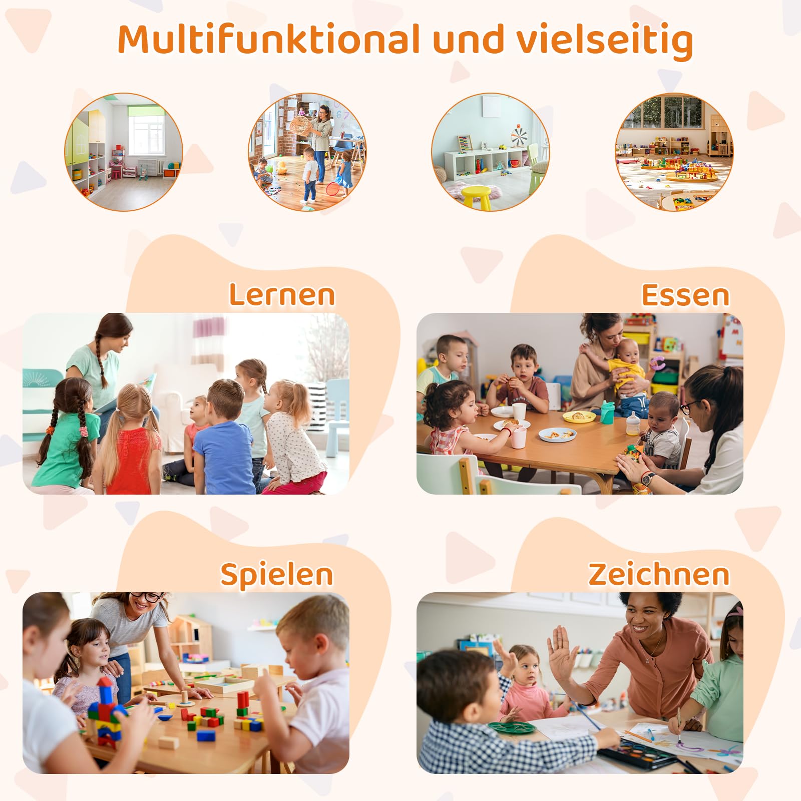 MAMIZO Kindertisch mit 2 PCS Stühlen, 3 in 1 Kinder Tisch Stuhl Set, Kindermöbel Set aus Holz mit Stauraum & Bücherregalen, Spieltisch & Aktivitätstisch, Maltisch, von 3-7 Jahren, Holzfarbe