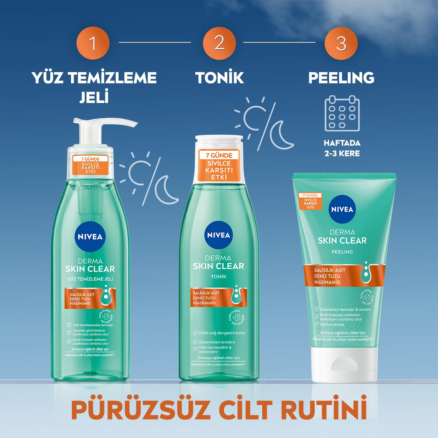 NIVEA Derma Skin Clear Sivilce Karşıtı Yüz Temizleyici Peeling 150ml, Gözenek Arındırıcı,Siyah Nokta Azaltır,Salisilik Asit,Deniz Tuzu, Niasinamid