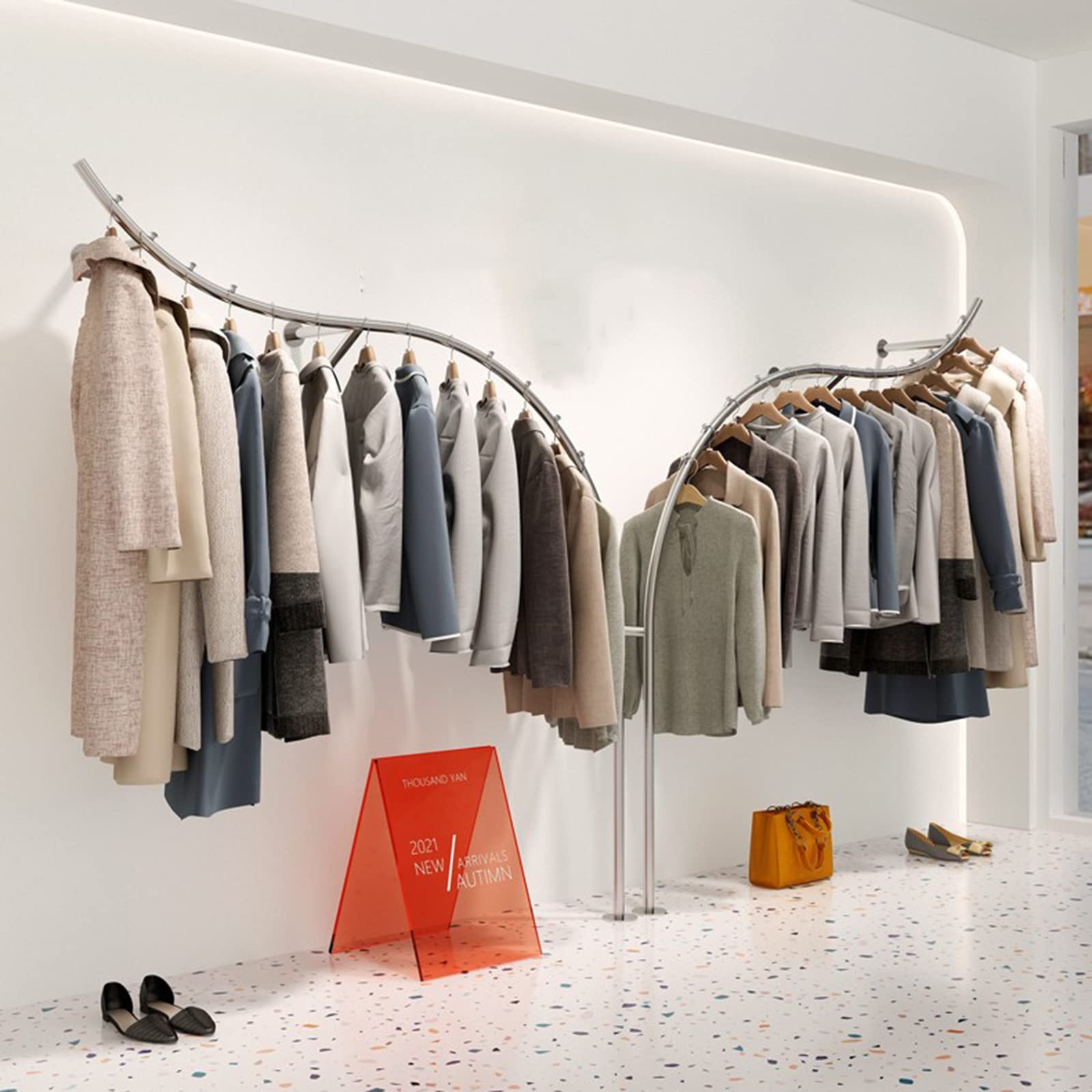 UYSELA Articoli per l'uso Quotidiano Scaffali per Abiti da Esposizione creativi in Negozi di Abbigliamento per Boutique per Bambini,Sistema di mensole per Appendere Abiti a Parete per Tubi industri