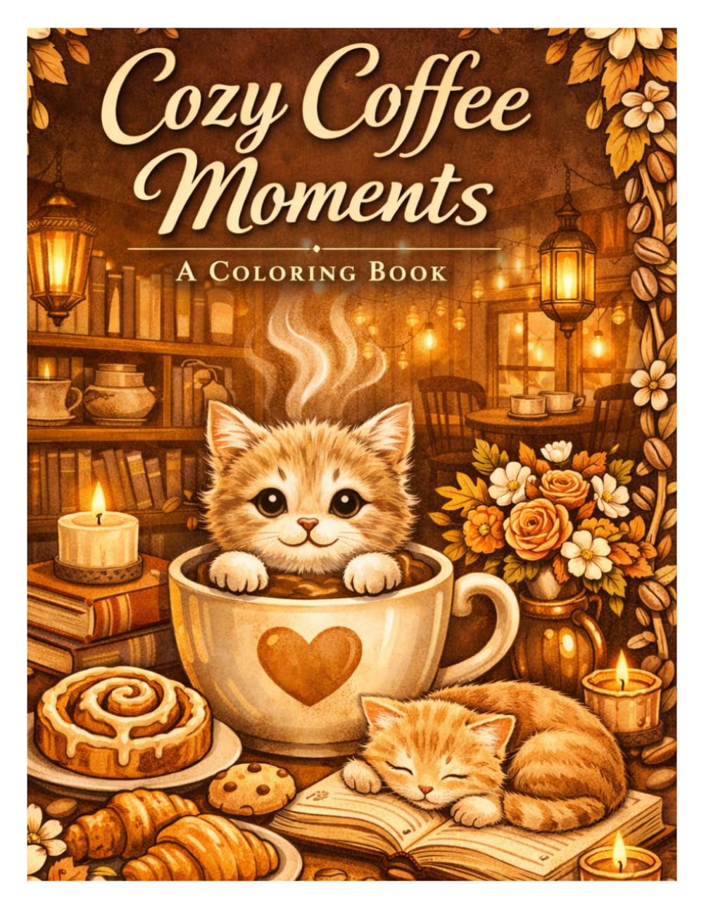 Cozy Coffee Moments: A Coloring Book Featuring Coffee, Books, Cats and Cozy Hygge Scenes
