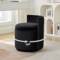 WUTUTUEE Velvet Vanity Chair with Hidden Storage, 360° Swivel Wave Back Makeup Stool, No Assembly Black Accent Chair