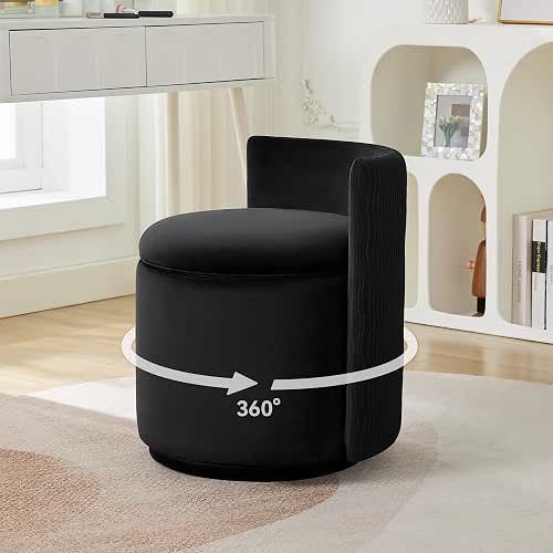 WUTUTUEE Velvet Vanity Chair with Storage, 360° Swivel Makeup Chair