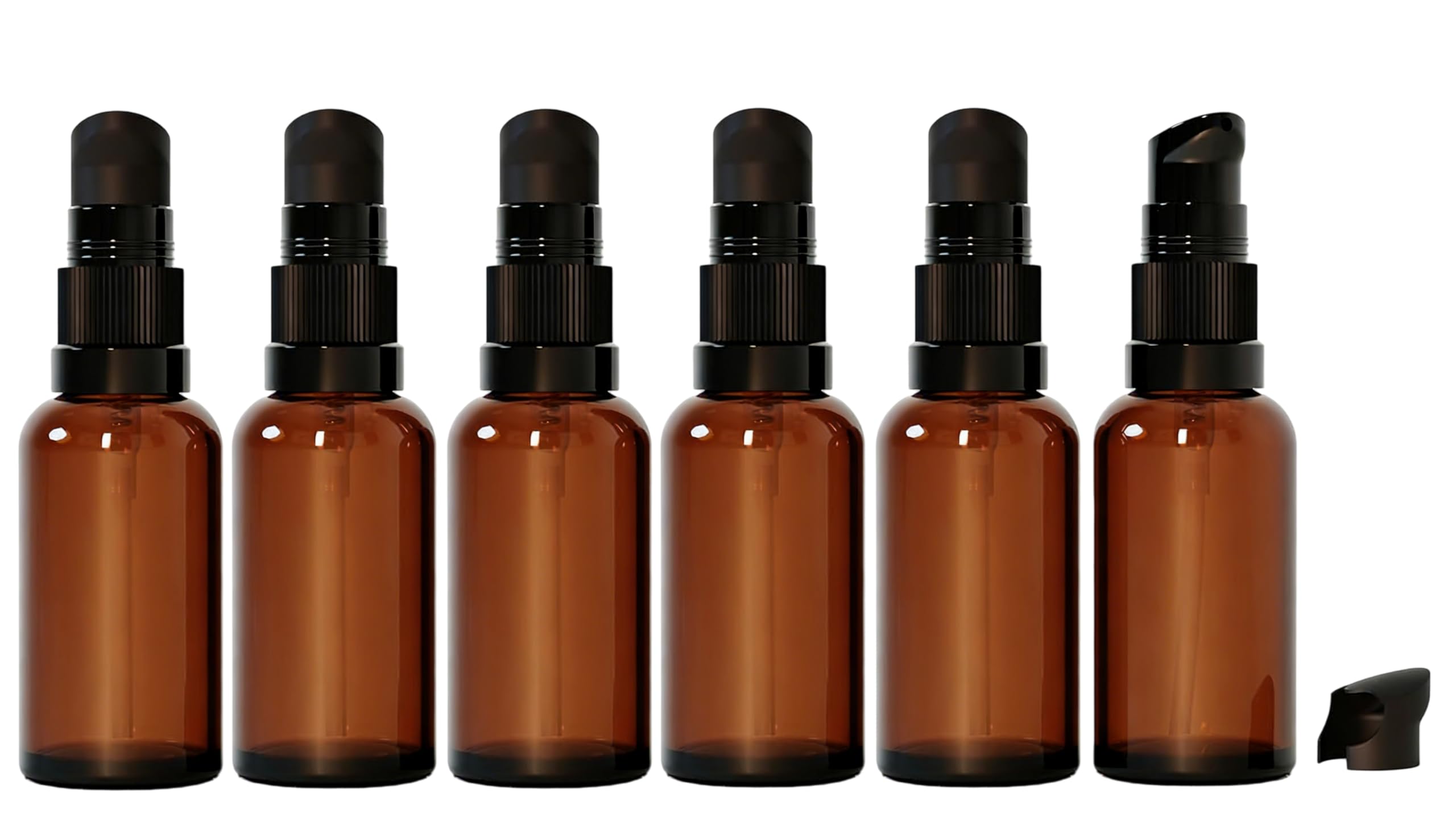 Botellas de vidrio ámbar de 50 ml con bomba para cosméticos y viaje