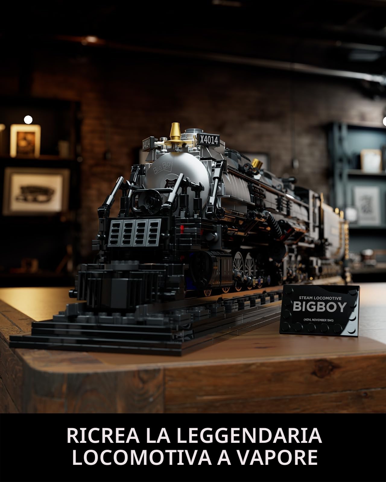 Nifeliz Treno a vapore retrò Big Boy Set di blocchi da costruzione, locomotive a vapore con binari, giocattolo da costruzione, treno a vapore, regalo per adulti (1818 pezzi)