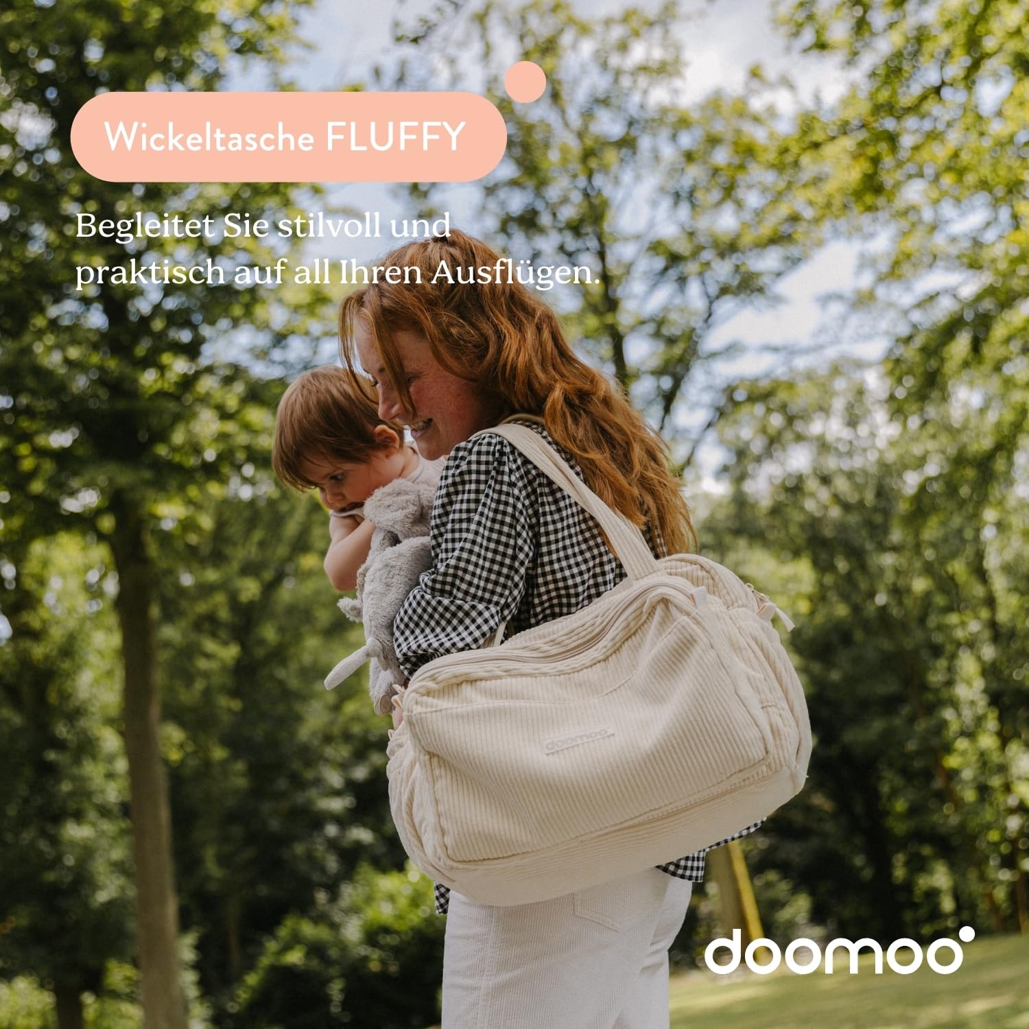 doomoo Wickeltasche Fluffy - 24l Kapazität, Abnehmbare Tasche, inkl. 8 Baby-Zubehörteile darunter Wickelunterlage, Kinderwagenbefestigungen & Isoliertasche, Windeltasche für unterwegs, Corduroy Kaki