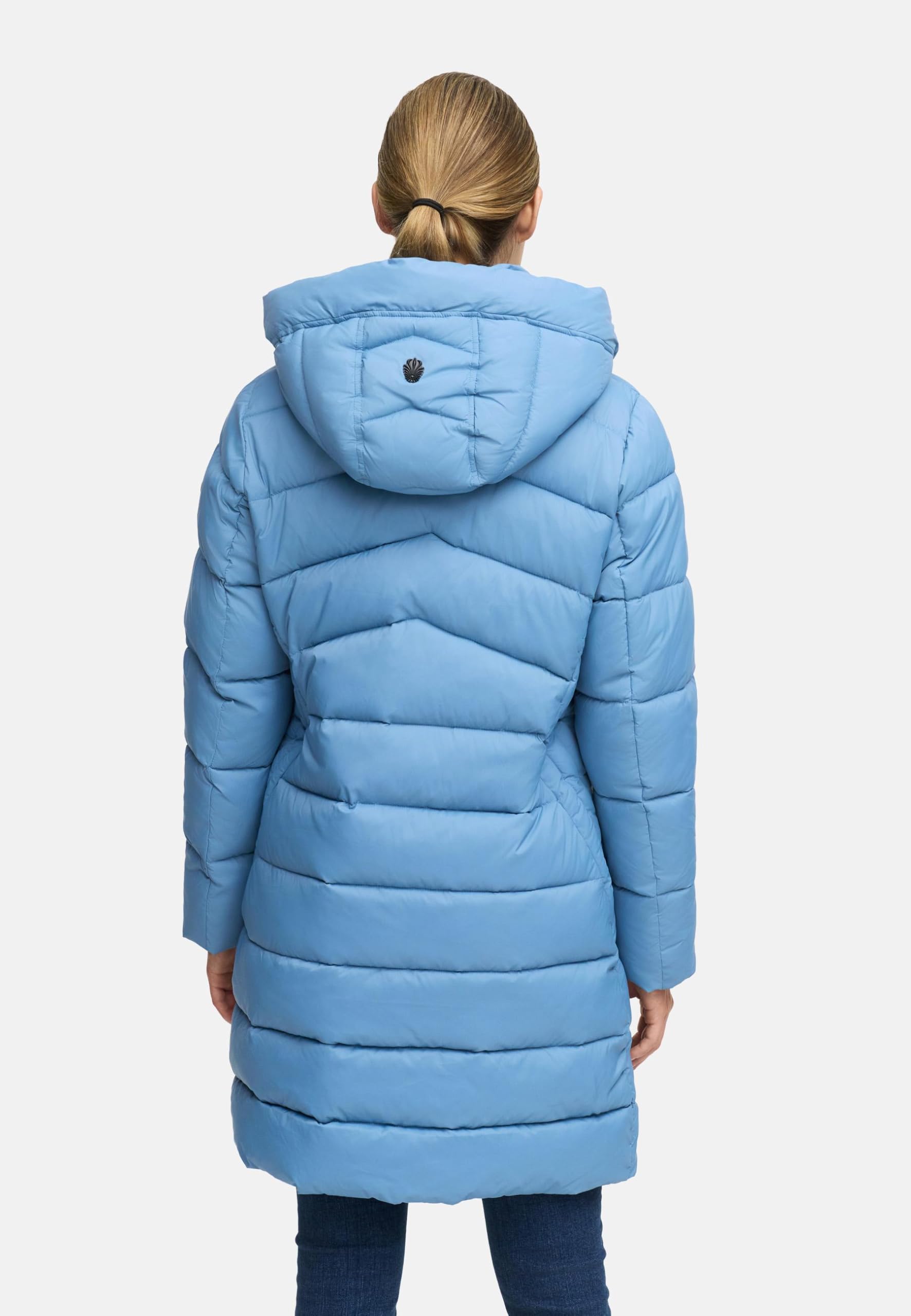 MARIKOO Damen Langer Wintermantel warmer Steppmantel mit abnehmbarer Kapuze Kaltnäschen 16 S-3XL
