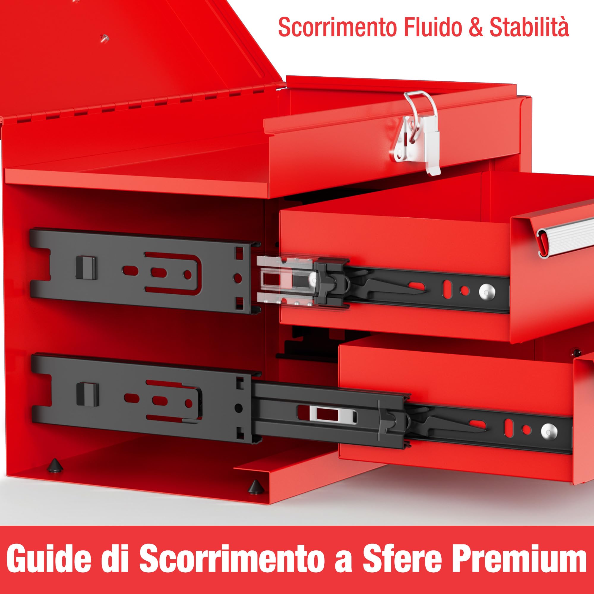 WORKPRO Cassetta Organizzatrice con Maniglia, Doppio Cassetto & | Vano Superiore, Chiusura con Latch, 27,5 × 15 × 20,8 cm, Porta Utensili per Ufficio, Officina e Spogliatoio – Rosso