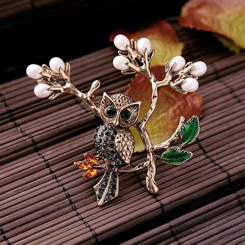 Broche Broche De Rama De Árbol De Búho, Broche De Diamantes De Imitación De Cristal, Joyería, Vestido, Bufanda, Chal, Clip