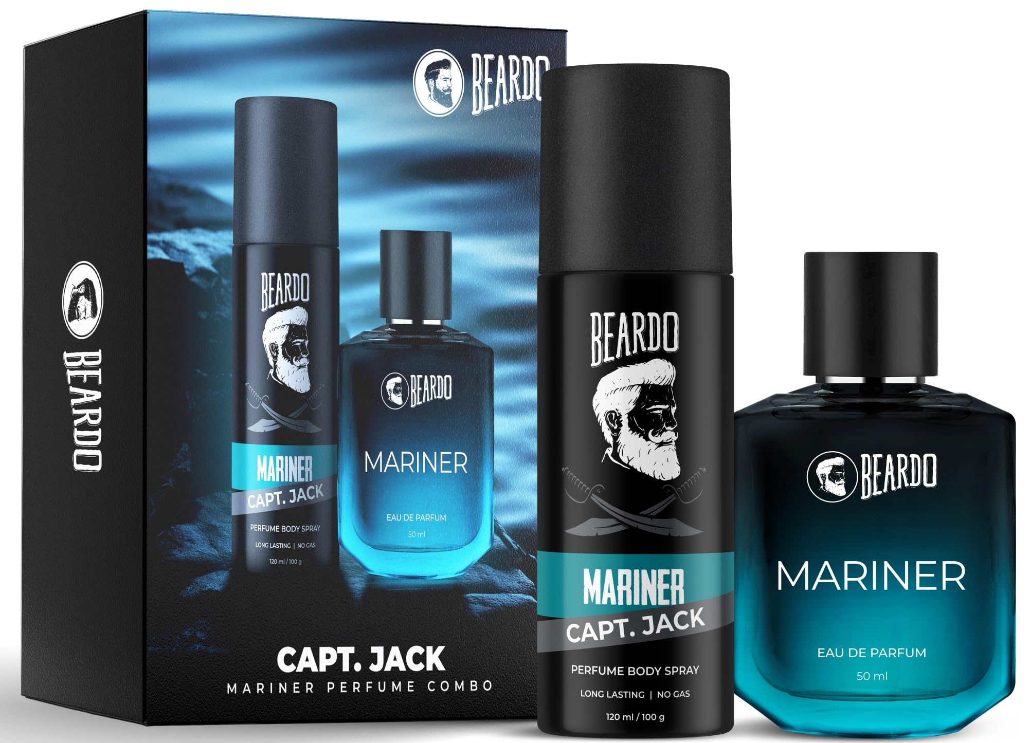 Mariner Perfume EDP 50ml & Mariner Captain Jack Perfume Body Spray 120ml for Men | Eau De Parfum | Long Lasting Perfume for Men | Deodorant Spray for Men | Day Time Fragrance | Fresh, Aqua Notes | Rakhi Gift for Brother