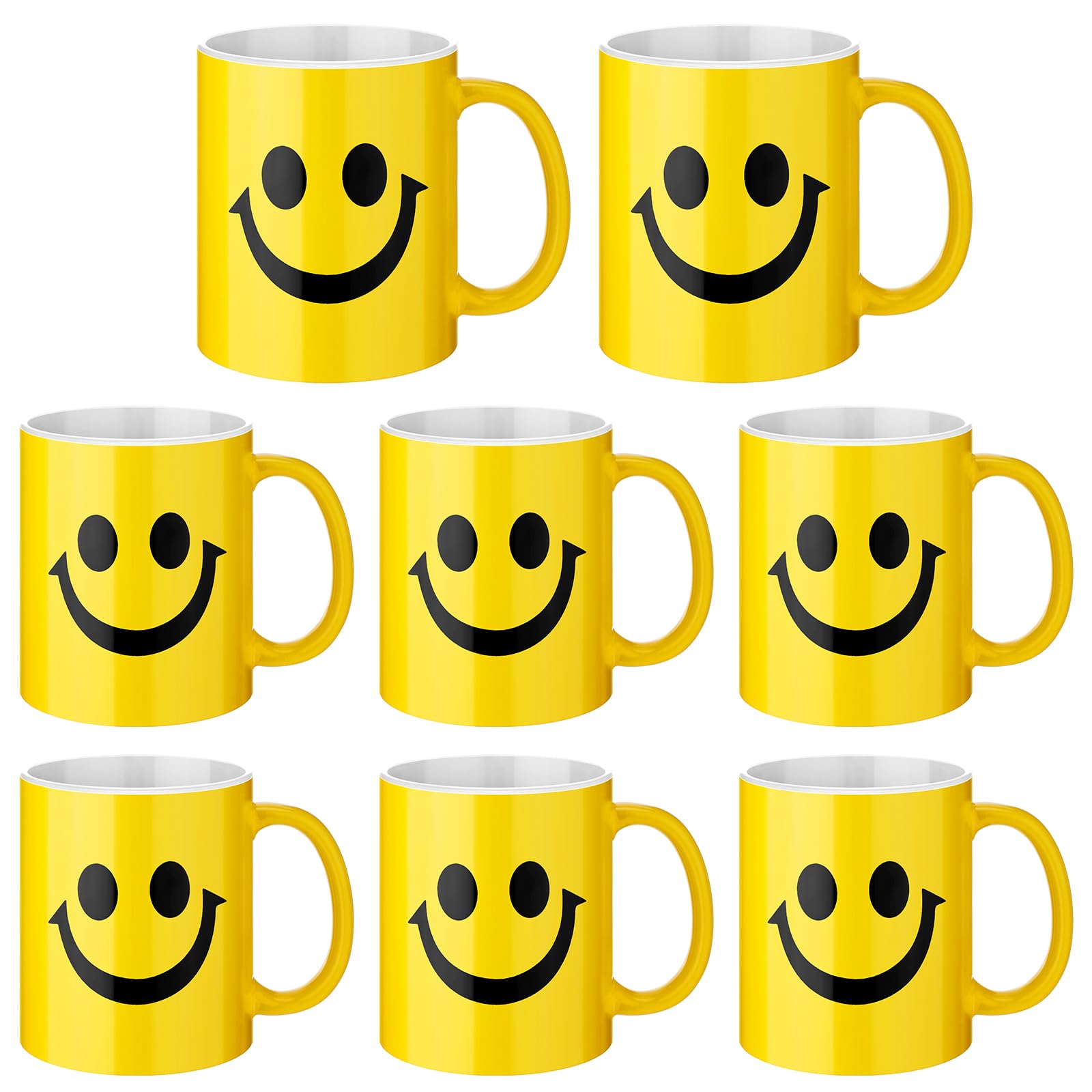 Hushee 8 Pcs Smile Face Coffee Mugs Bulk 11 oz Ceramic Happy Face Cup Yellow Coffee Mug Birthday Party Gifts Funny Supplies