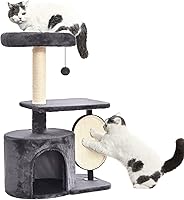 Amazon Basics 32-Inch Cat Tree Tower: Solid Steel Frame, Removable Spinning Scratching Pad & Private Cave, Gray