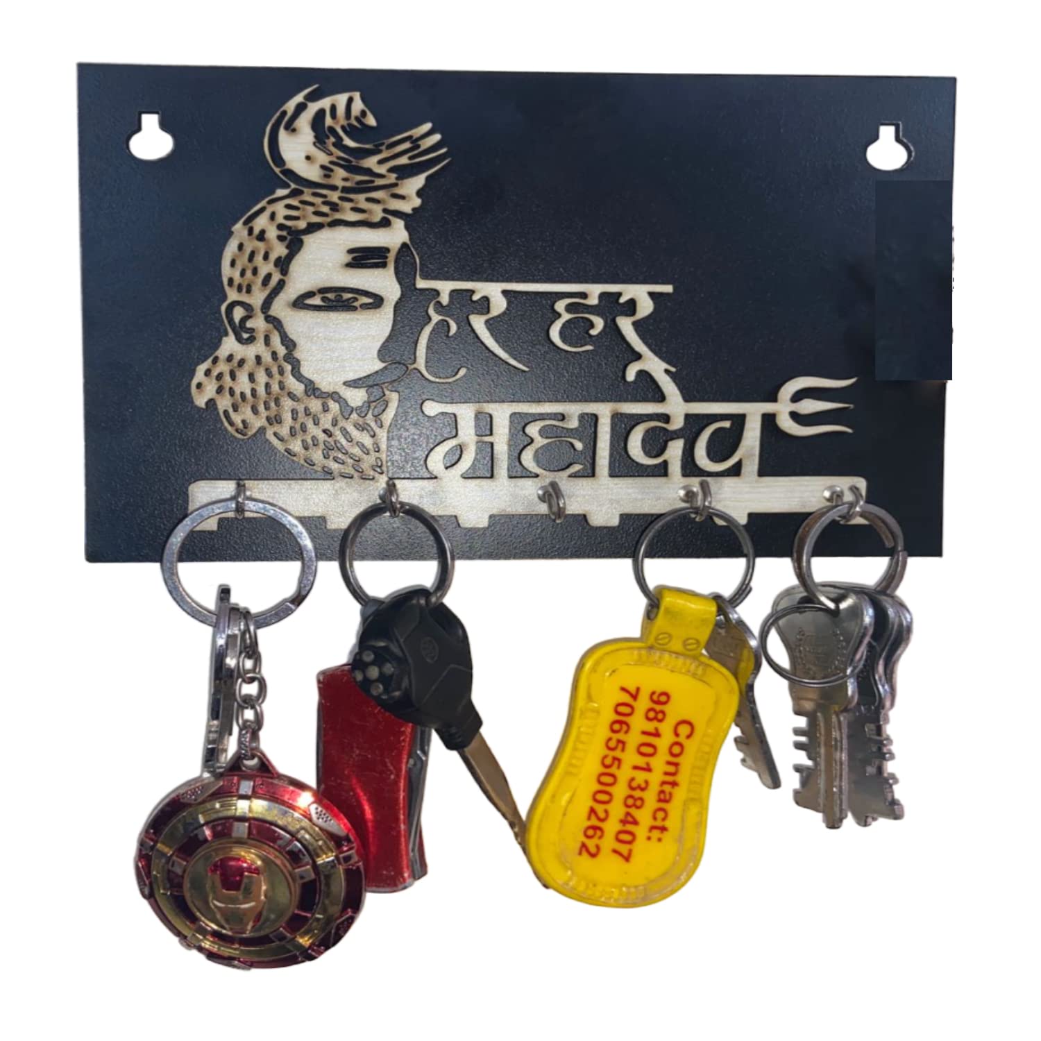 Neelu Har Har Mahadev Design Wooden Key Holder for Home Wall Stylish