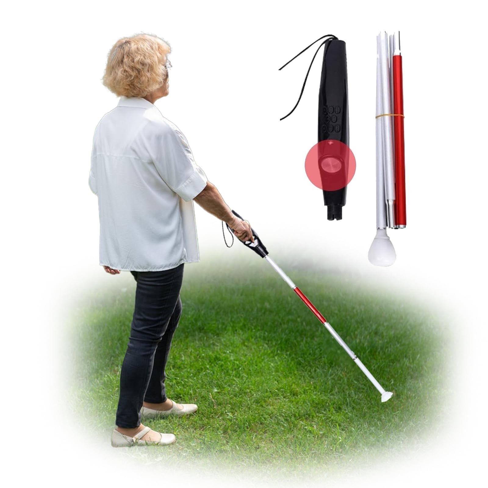 Bastón telescópico inteligente para ciegos, bastón reflectante de aleación de aluminio con detección de obstáculos y alarma electrónica con guía de voz.