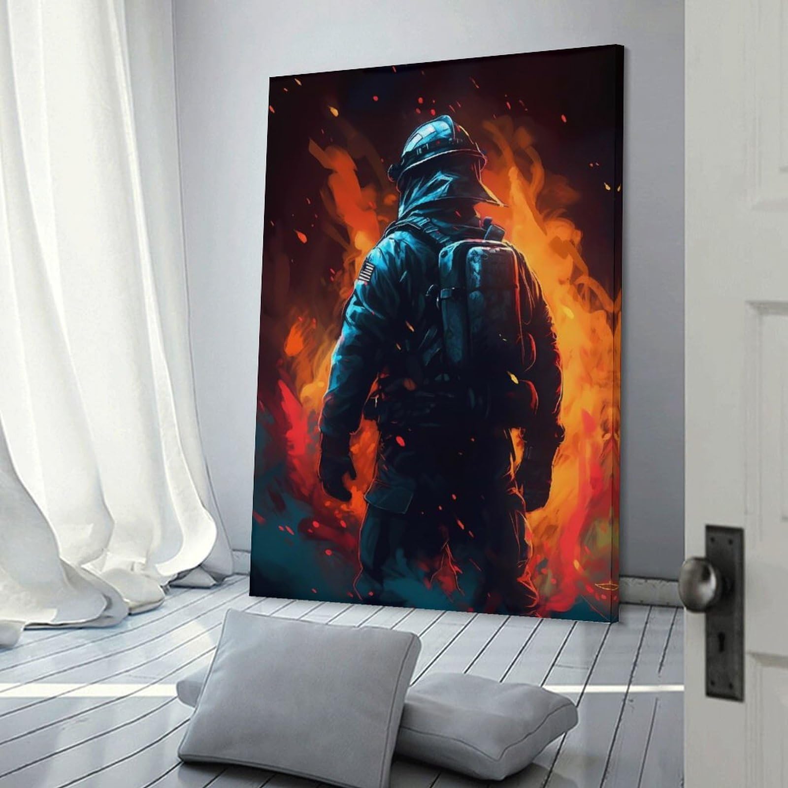 Junmoney Firefighter Color Room Decor Wall Art 24x36inch(60x90cm), for Bedroom Decor, Cosy Corners Or Studios, A Warm Accent for Relaxed Interiors