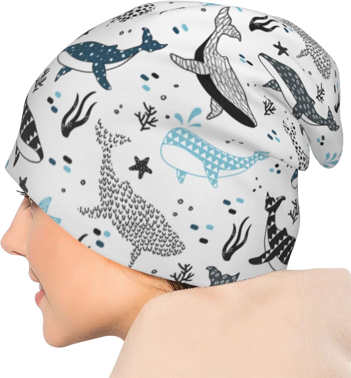 Beanie Skull Cap for Women&Men, Stretchy Soft Double-Layer Print Beanies, Lightweight Warm, All-Season Everyday Skully Hat