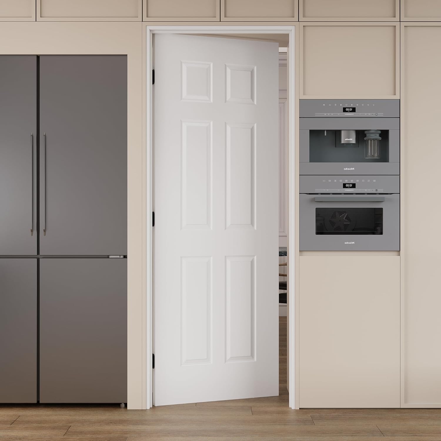 24 x 80 6-Panel Paintable Interior Door Slab with Ready-to-Assemble Black Hinge and Left Hand Inswing Jamb Kit, Prehung Interior Door, White Primed Solid Single French Doors, Bedroom Doors
