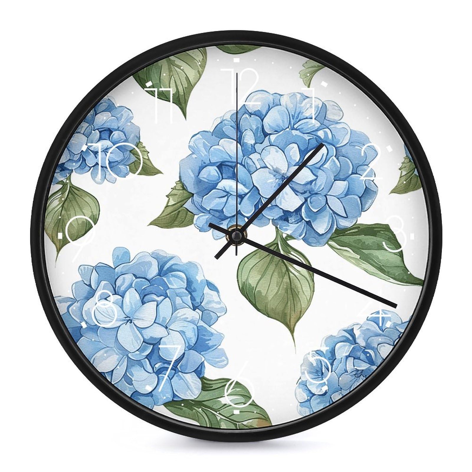 Horloge murale bleu hortensia de 25 cm : cadran analogique silencieux pour salon