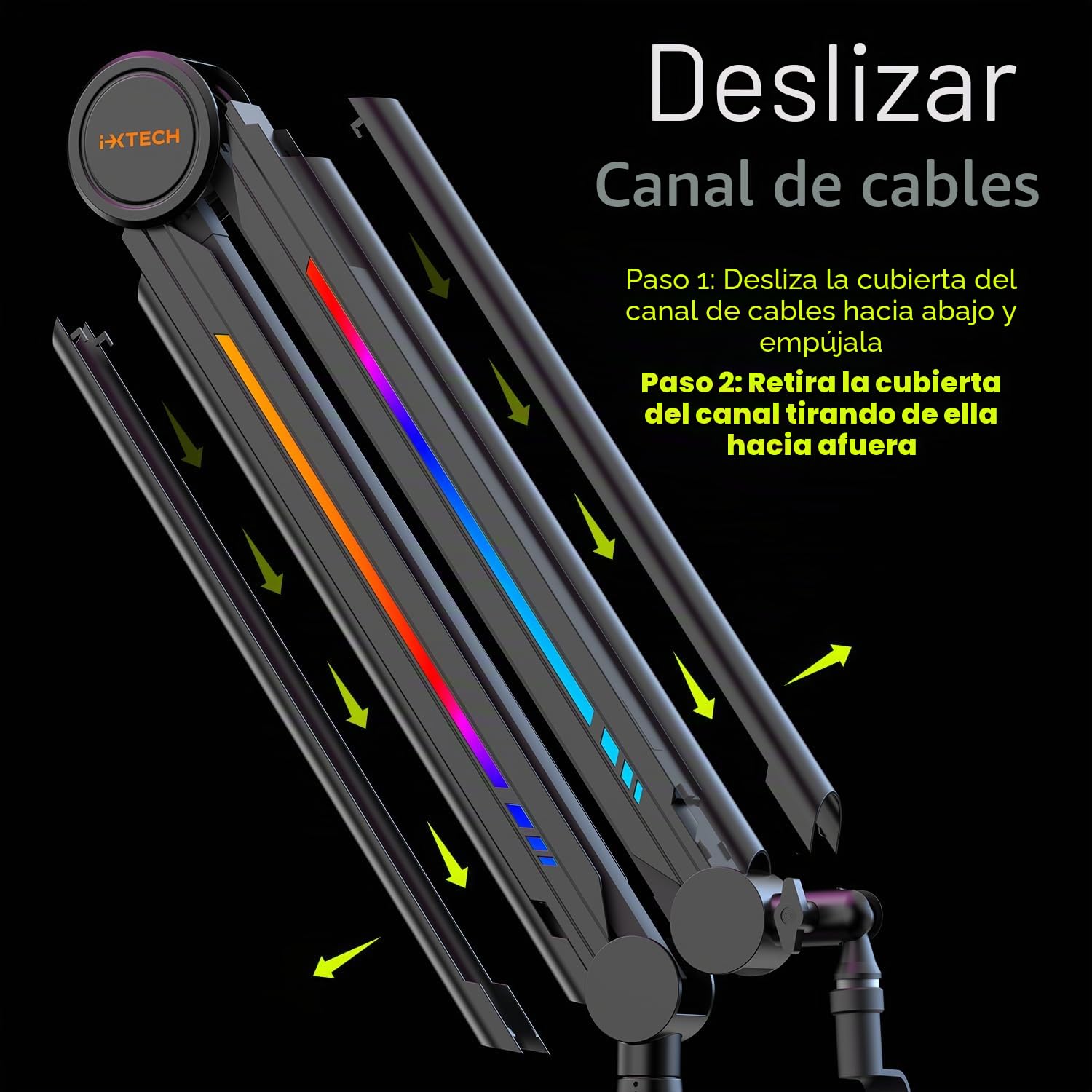 IXTECH Brazo de micrófono RGB de perfil alto, soporte de micrófono de brazo superior para escritorio, soporte de micrófono ajustable con soporte de escritorio, brazo de micrófono para transmisión en
