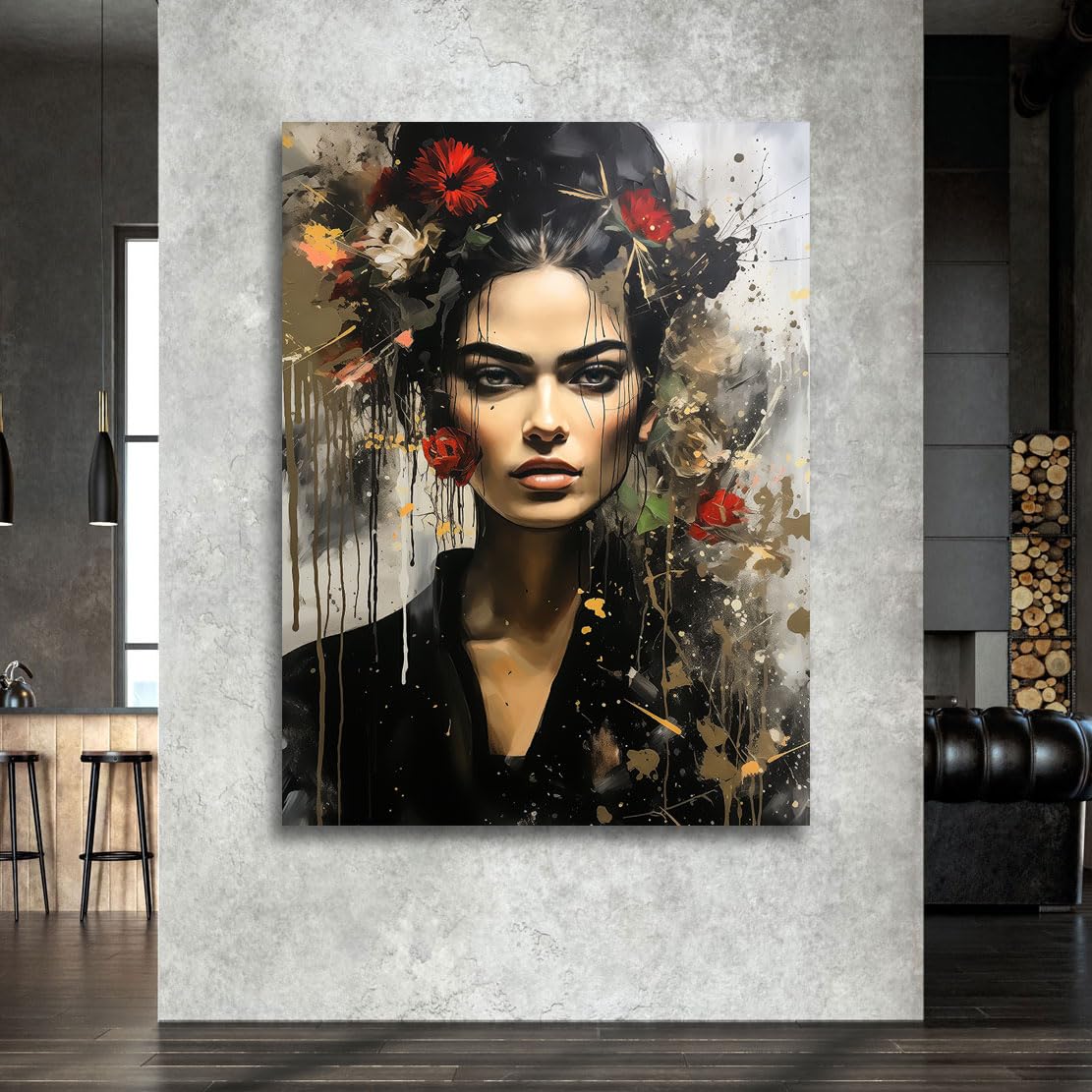 Kunstgestalten24 | Frida Kahlo Abstrakt Art Style Wandbild | Leinwandbild mit Echtholz-Keilrahmen | Leinwand Gemälde Kunst Art | Hochwertige Kunstdrucke | XXL Bilder auf Leinwand