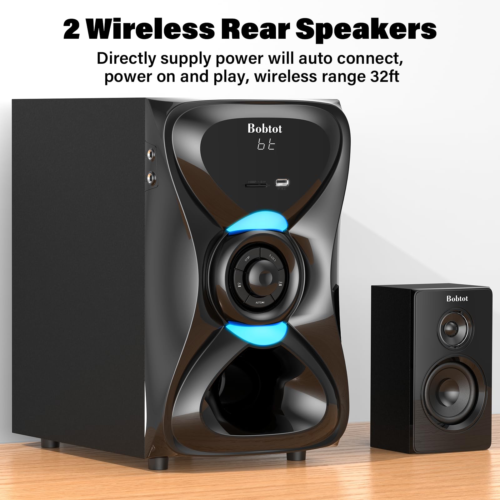 Bobtot Surround Sound Systems Haut-parleurs satellites arrière sans fil, pic 1000 W