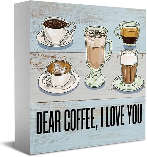 Cartel de café para decoración de escritorio letrero de madera divertidos regalos de café rústico bloque de madera negra letrero de caja de placa