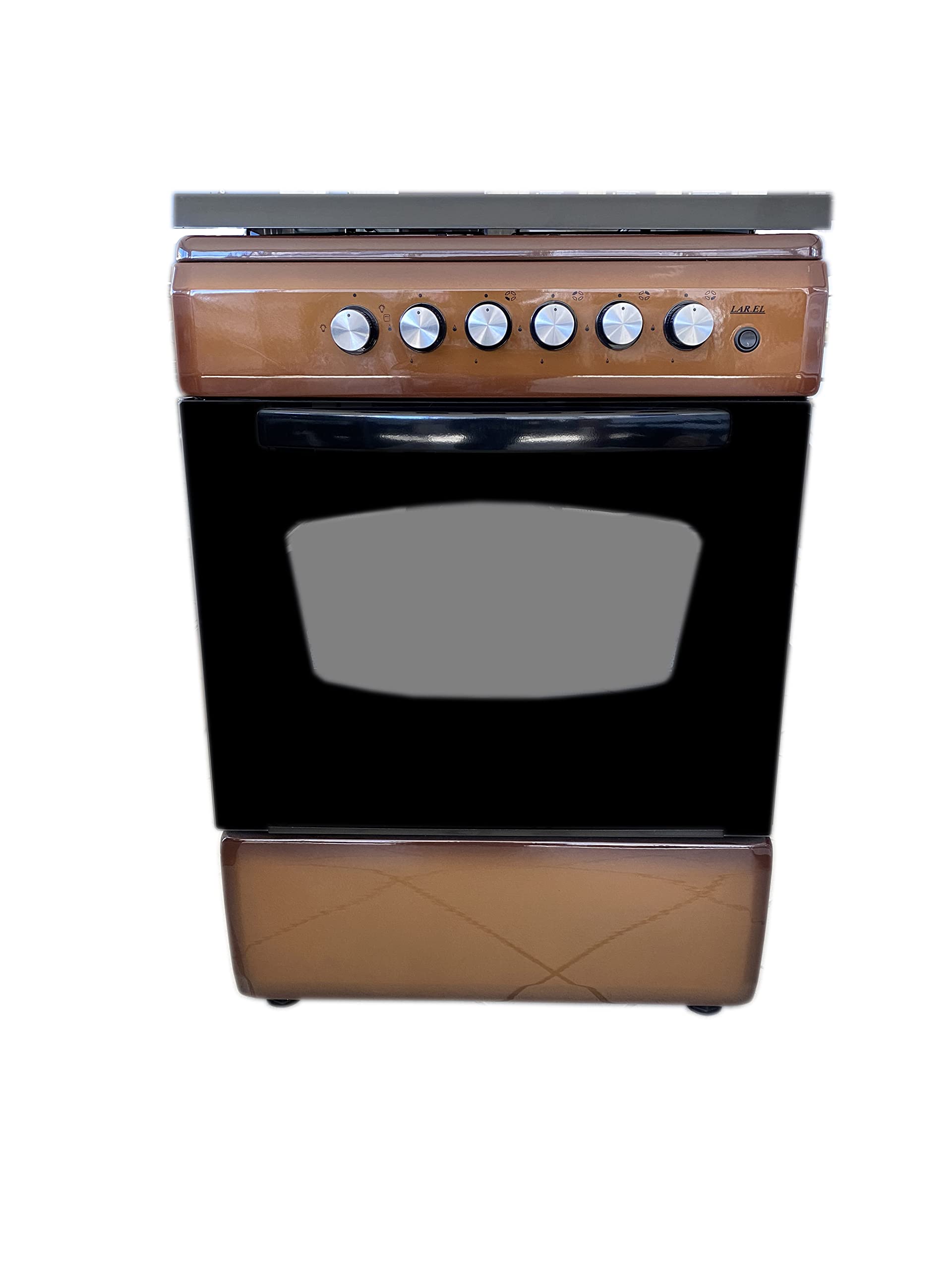 LAREL Cucina Marrone 60x60 4 Fuochi con Forno a Gas Metano o GPL, Grill Elettrico e Coperchio in Vetro