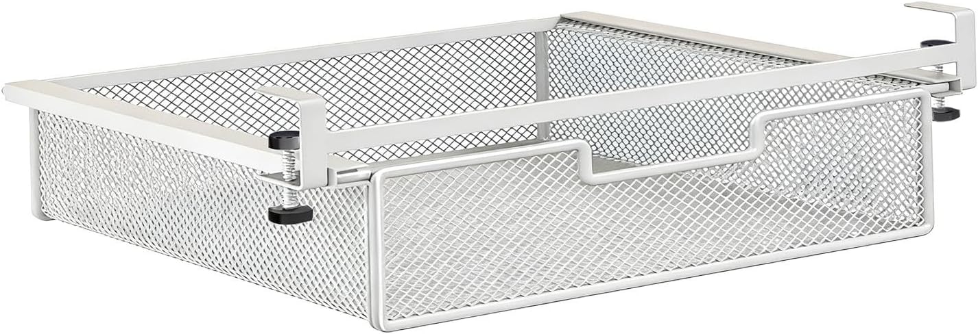 under Desk Drawer Basket Tray, Metal Desk Attachment, Office Supplies No Punch Organizer, Pull Out, White L