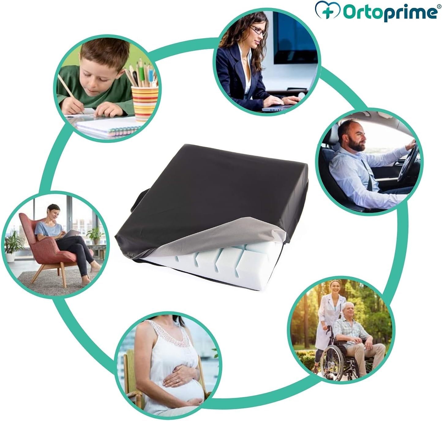 OrtoPrime Antidekubitus Schaumstoffkissen mit Kanalsystem - Prävention und Behandlung von Steißbein Druckgeschwüre - Posturales Sitzkissen für Rollstuhl, Büro, Auto und Heim - Orthopädisches Polster
