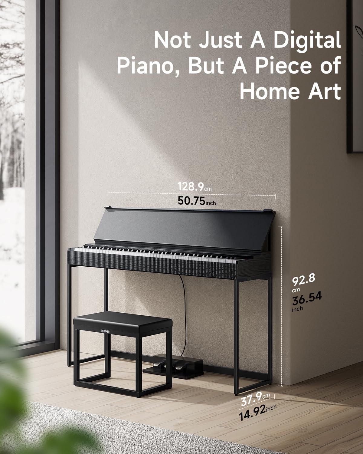 Donner OURA S300 Digitalpiano mit 88-Tasten schwergewichtetem Keyboard für Fortgeschrittene, Elektropiano mit Graded Hammer Tastenfeld, Bluetooth, 2 * 15W, Halbpedal, 256-Polyphonie, Schwarz
