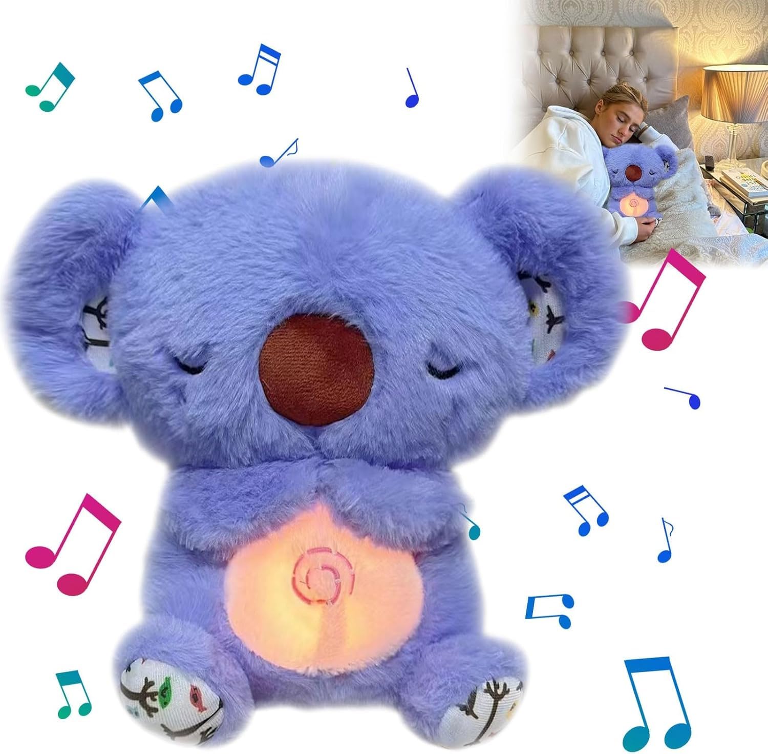 YJWZ Koala Para Aliviar La Ansiedad,Nutria Bebe Dormir Que Respira,Peluche Ansiedad Dormir,Bebé Durmiendo Koala Juguete Con Música Luces Y Movimientos De Respiración Ayuda Para Dormir