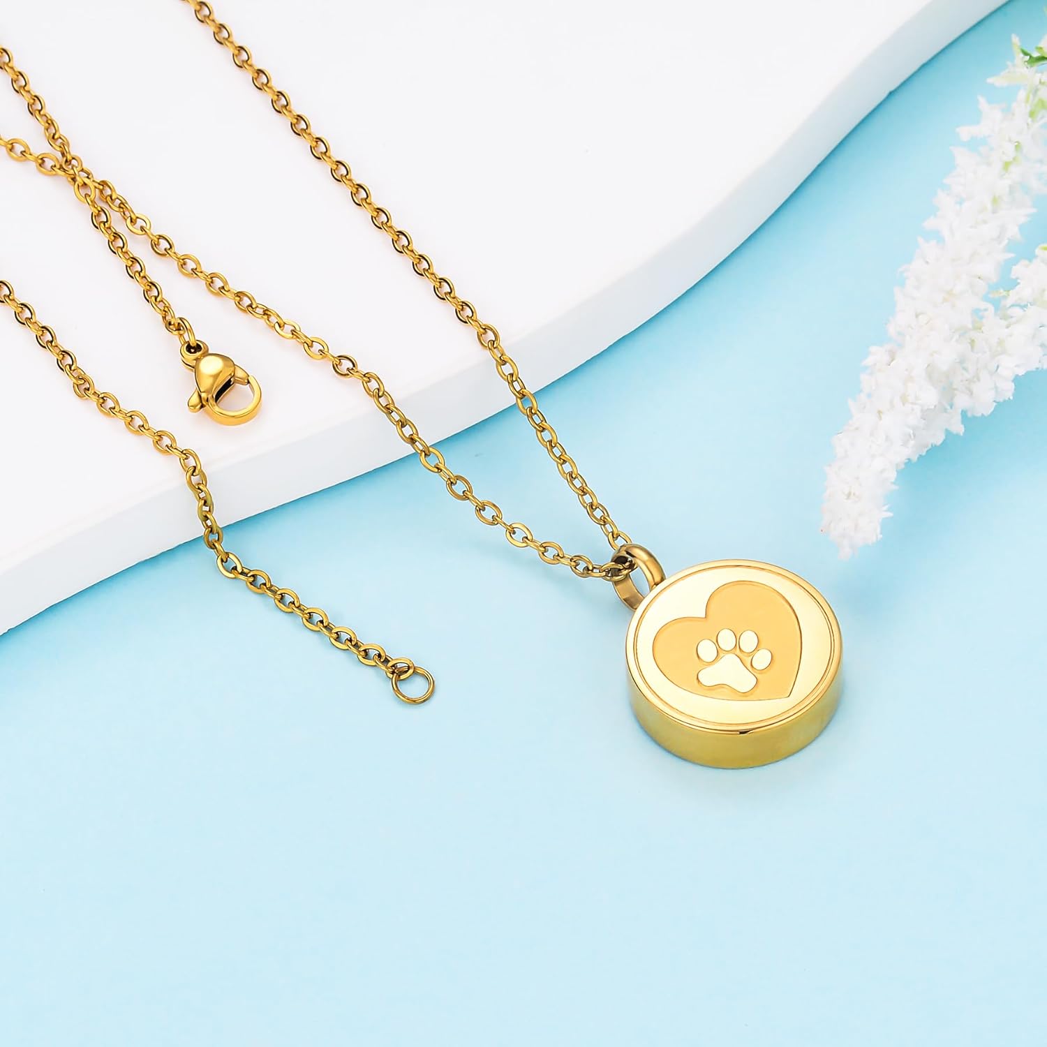 Custom Pet Urn Necklace,Cat/Dog Paw Print Keepsake Jewelry,Personalized Pet Name and Portrait,Stainless Steel Memorial Pendant,Keepsake for Dog & Cat Lovers - Image 5