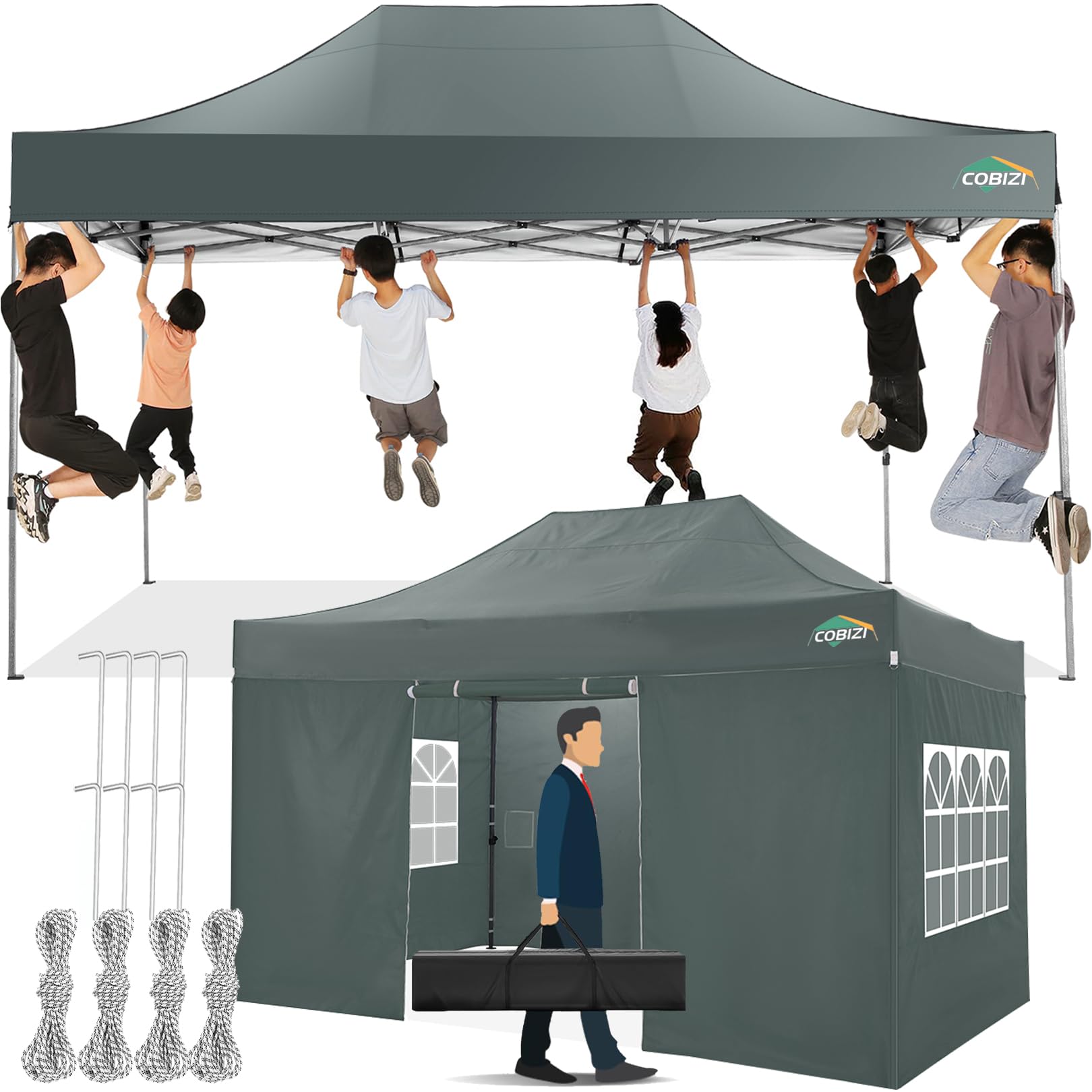 COBIZI Carpa Plegable 3x4,5 con 4 Pared Lateral,Cenadores para Jardin,Impermeable Carpa,Pergola de Jardin,Carpas para Exteriores Fiesta Camping Playa Reception(3 por 4,5m Gris) con descuento