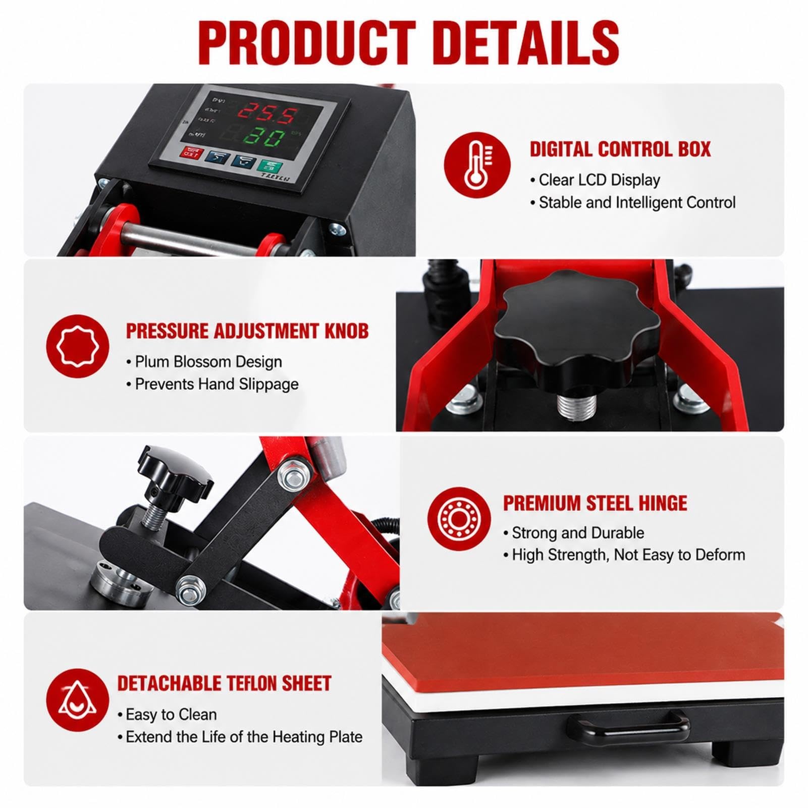 Prensa de Calor Textil con Ajuste de Presión y Pantalla LCD | Diseño con Base en U,Permite Introducir las Prendas Fácilmente,Ideal para Estampado Textil y Sublimación