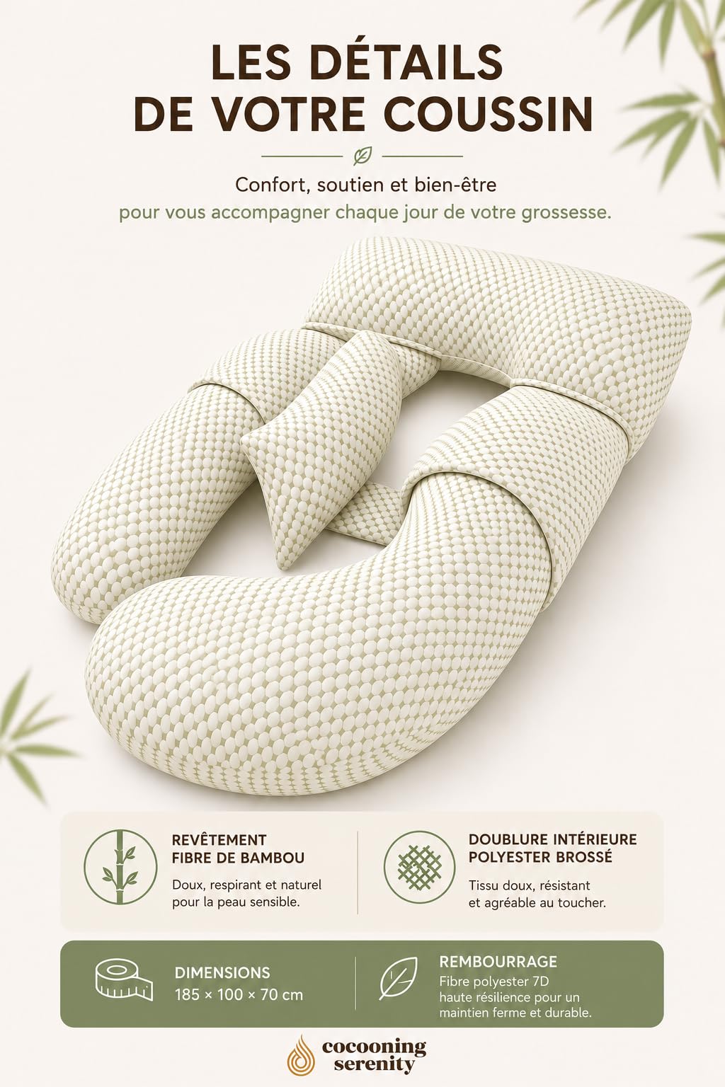 Coussin de Grossesse Ergonomique 360° – Coussin Grossesse pour Dormir – Soutien Ventre, Dos et Jambes – Coussin Maternité et Allaitement – Housse Lavable