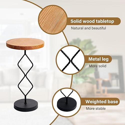 Miniatura 4 de LAPTAIN Mesa de bebidas, mesa auxiliar con pedestal, mesa auxiliar redonda pequeña para sala de estar, oficina en casa y dormitorio, 11.8 x 11.8 x