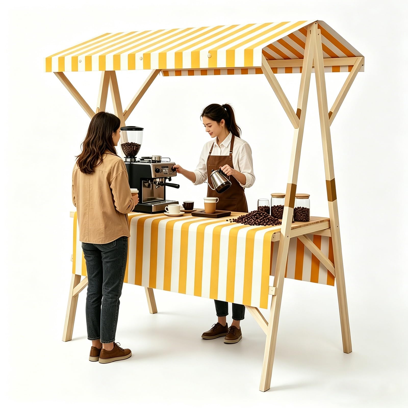 GMBAYUE Portable Farmers Market Stand, Outdoor Vendor Cart with Canopy, Foldable Vendor's Stall With Wheels for Street Vending and Events(Yellow,59x24x79in/150x60x200cm)