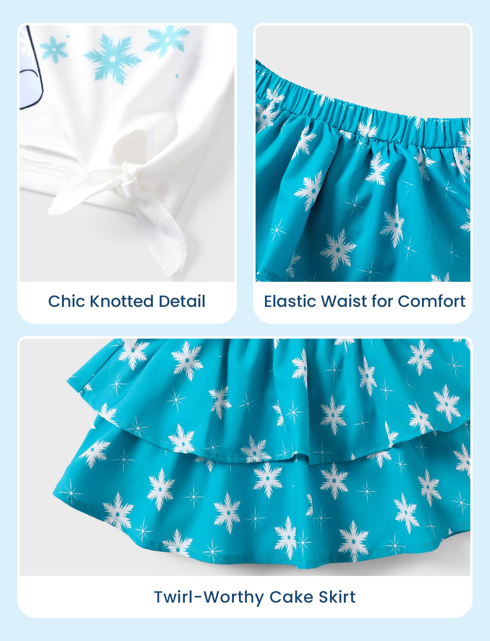 Disney Kraina Lodu Elsa Stitch księżniczka Minnie maluch dziewczynka 2-częściowy strój top z bufiastymi rękawami i błyszcząca spódnica zestaw sukienka urodzinowa 2-9Y