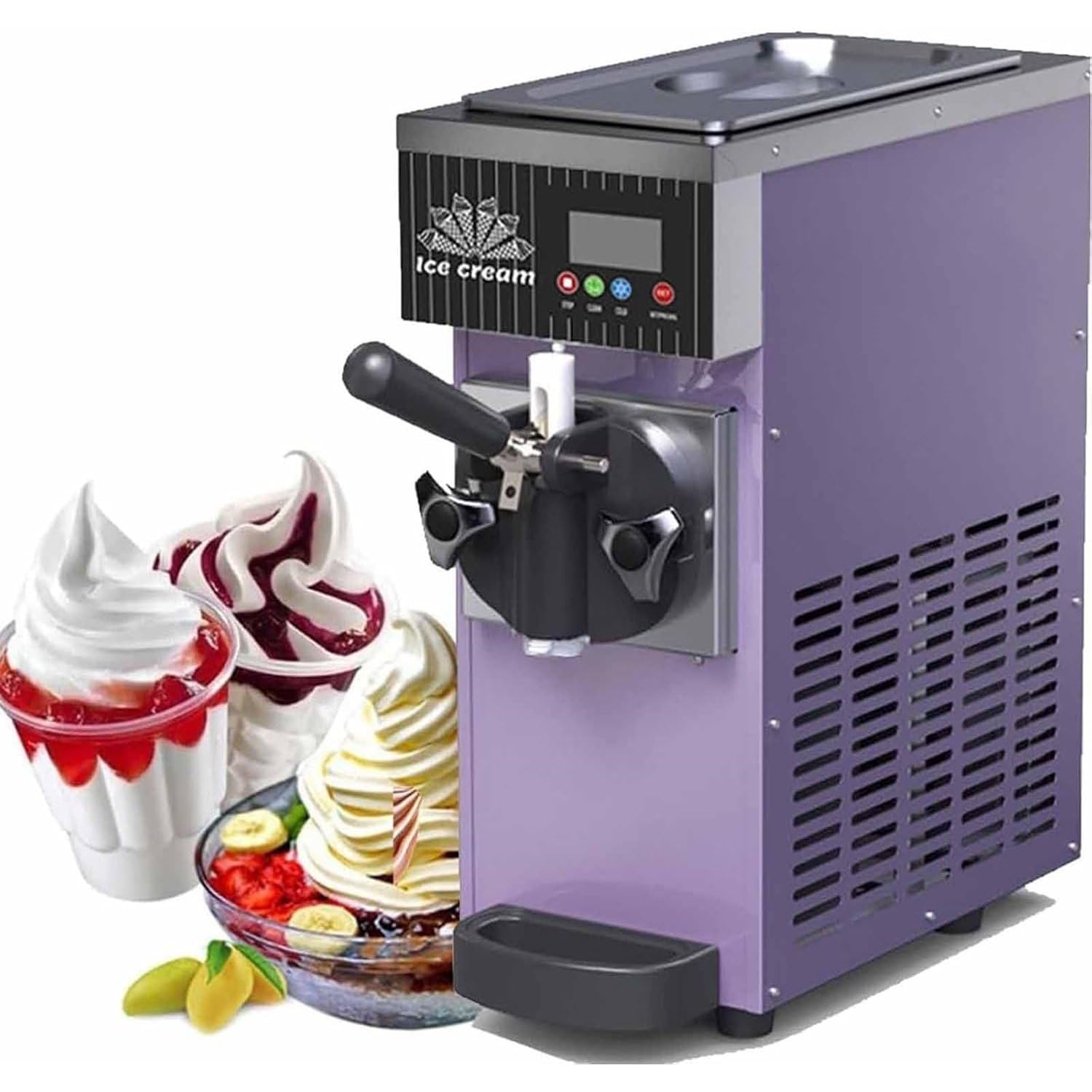 UofZc Large Capacity Ice Cream Machine, Detachable Mixing Bowl Easy to Clean, Fast Freezing Design, Ideal for Making Ice Cream, Sorbet & Frozens Desserts Purple