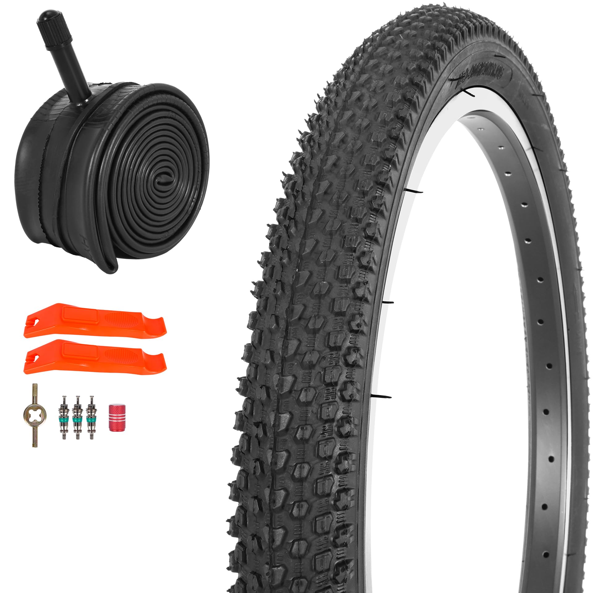 RUTU 20x1.75/1.95/2.10/2.125 Foldable Bike Tire & Inner Tube Schrader Straight Valve for MTB BMX Cruiser Bikes