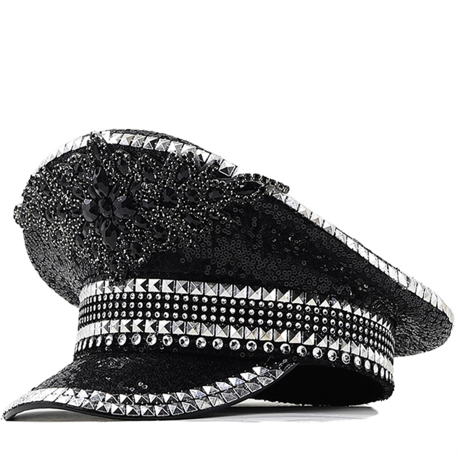 Cappello con Paillettes Strass per Cappello da Sergente da Sposa da Donna Cappello da Capitano per Feste di Compleanno alla Moda per Night Club