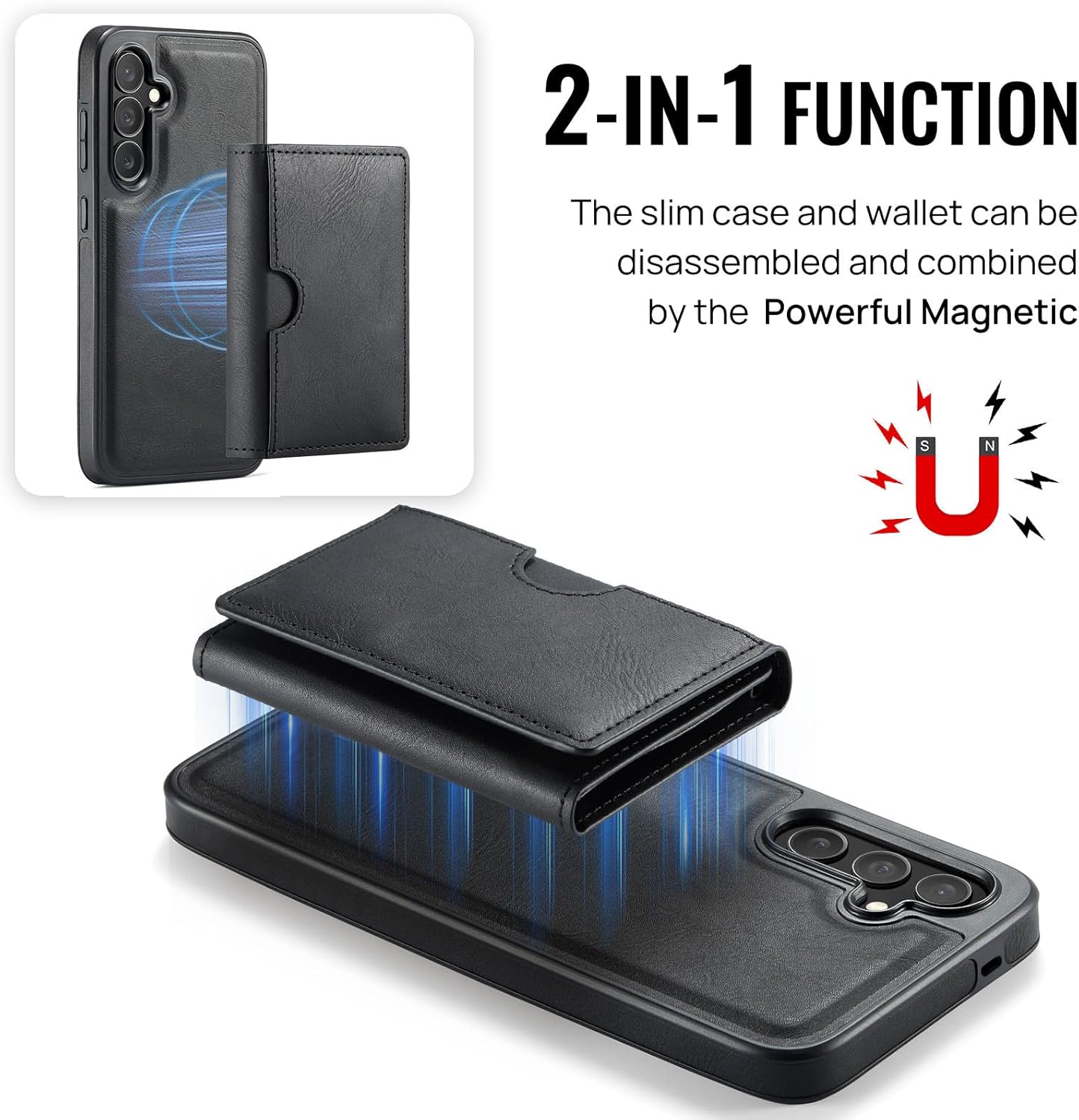 Asuwish Phone Case for Samsung Galaxy S24 Plus S24+ 5G Wallet Magnetic Cell Cover with Wireless Charging and RFID Blocking Card Holder S24Plus 24S + S 24 24+ Men Black