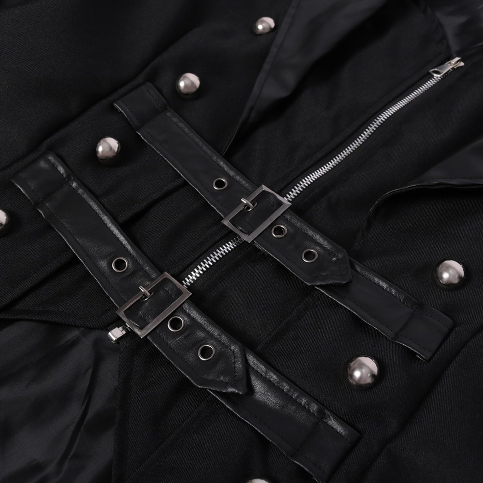 Cappotto con Fibbie Tinta Unita | Borchie Metalliche Decorative, Cappotto Gotico, Poliestere, Giaccone, per Cosplay, Feste di Hween, Rievocazioni Storiche