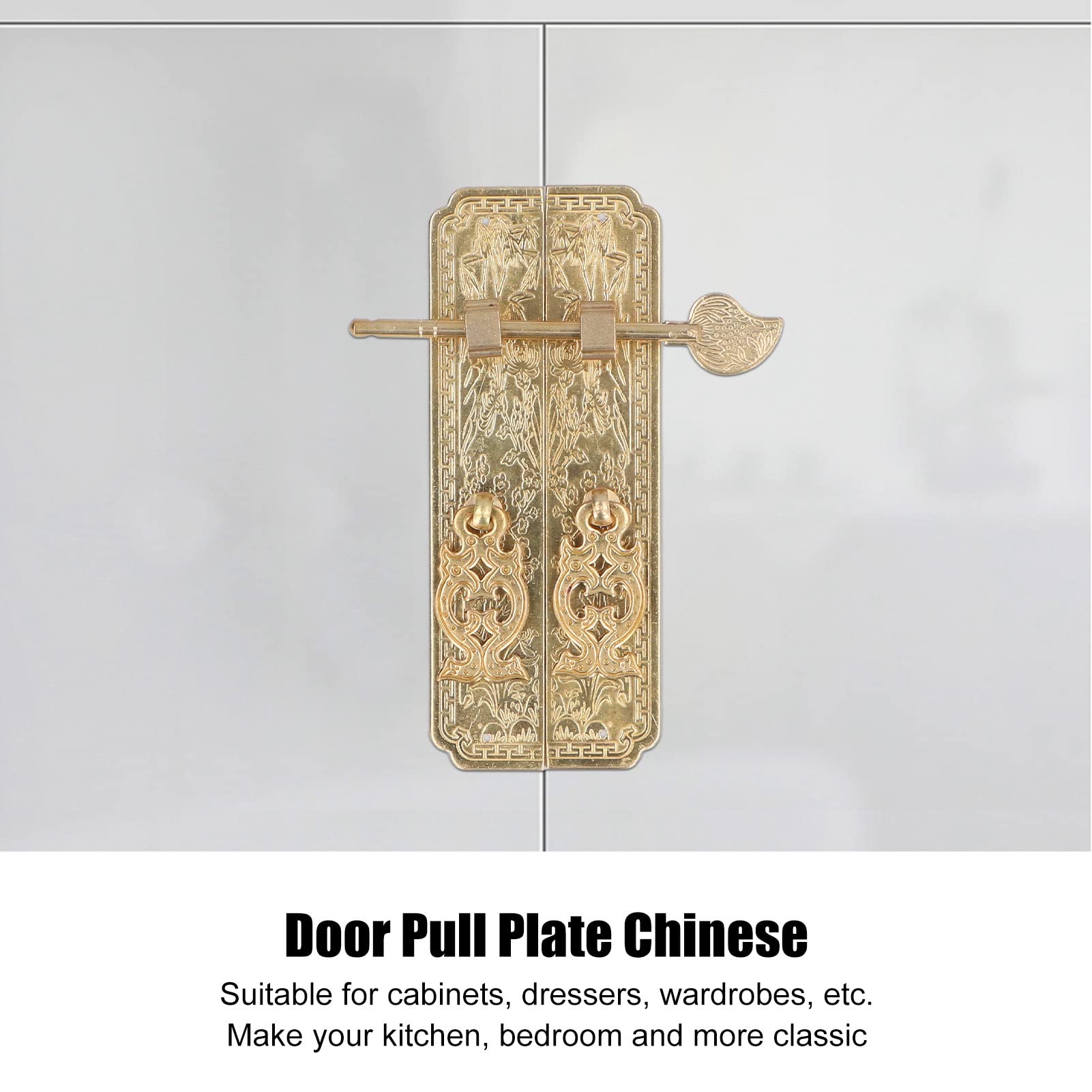 Chinese Antique Cabinet Handles. Cabinet Faceplate Brass Material Elegant Retro Botanical Pattern Decorative Chinese Antique Cabinet Handles for Dressers - Image 3