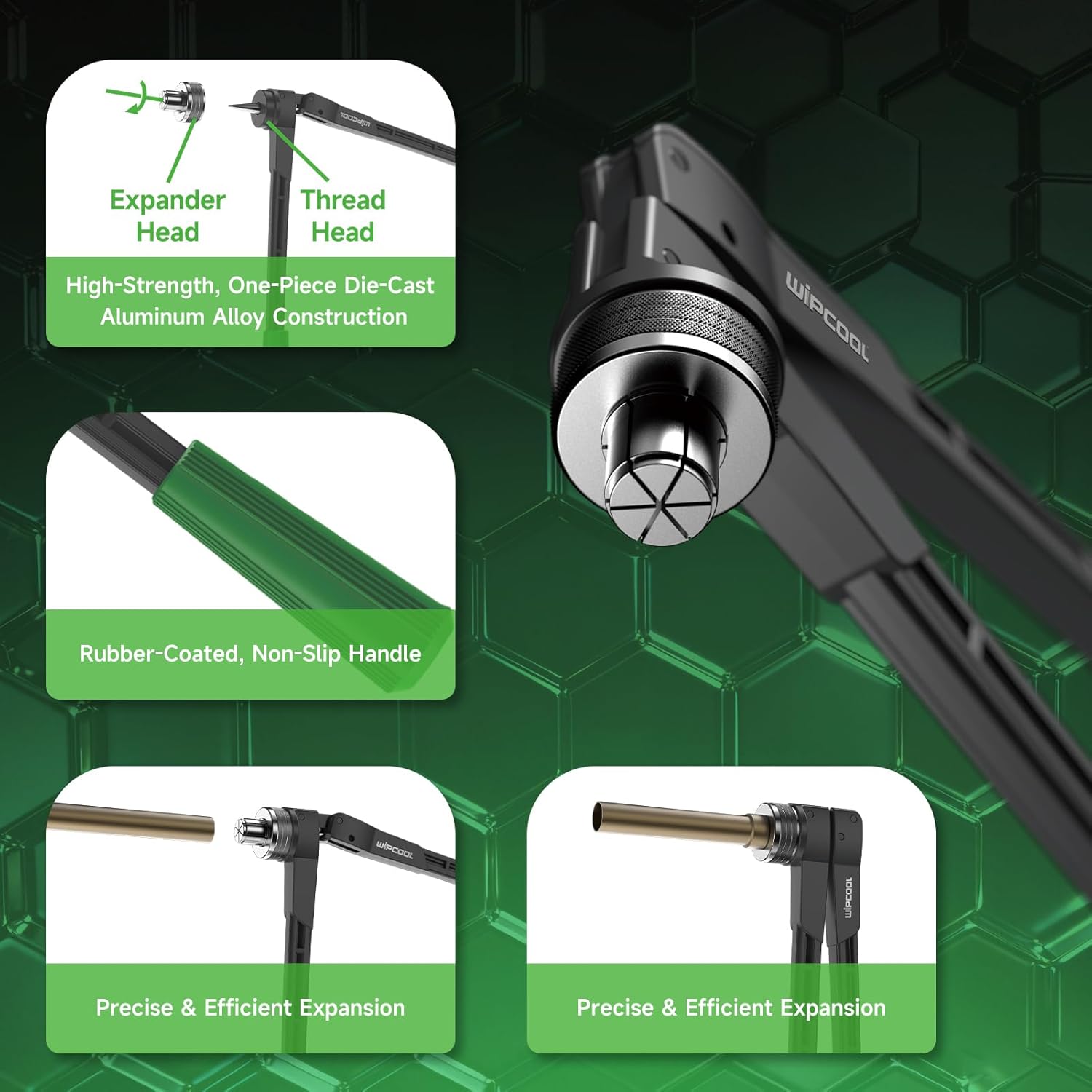 WIPCOOL Copper Pipe Expander Handheld Pump Type Swaging Tool for HVAC and Plumbing, Includes Tube Cutter and Deburring Tool with 7 Heads for 3/8 to 1-1/8 Inch Copper Pipes